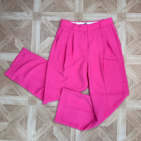 J. Crew Pink Pleated Wide Leg Trouser Pants Womens Size 4 High Rise Cuffed Hem - Picture 4 of 12